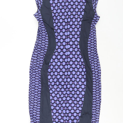 French Connection Womens Purple Geometric Cotton Pencil Dress Size 12 V-Neck Zip