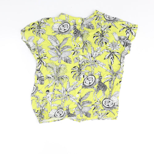 Warehouse Womens Yellow Geometric Viscose Basic Blouse Size 10 Round Neck - Floral Bird Print