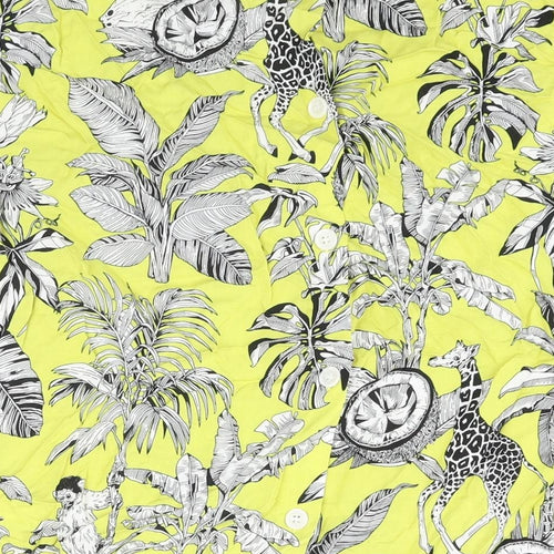 Warehouse Womens Yellow Geometric Viscose Basic Blouse Size 10 Round Neck - Floral Bird Print