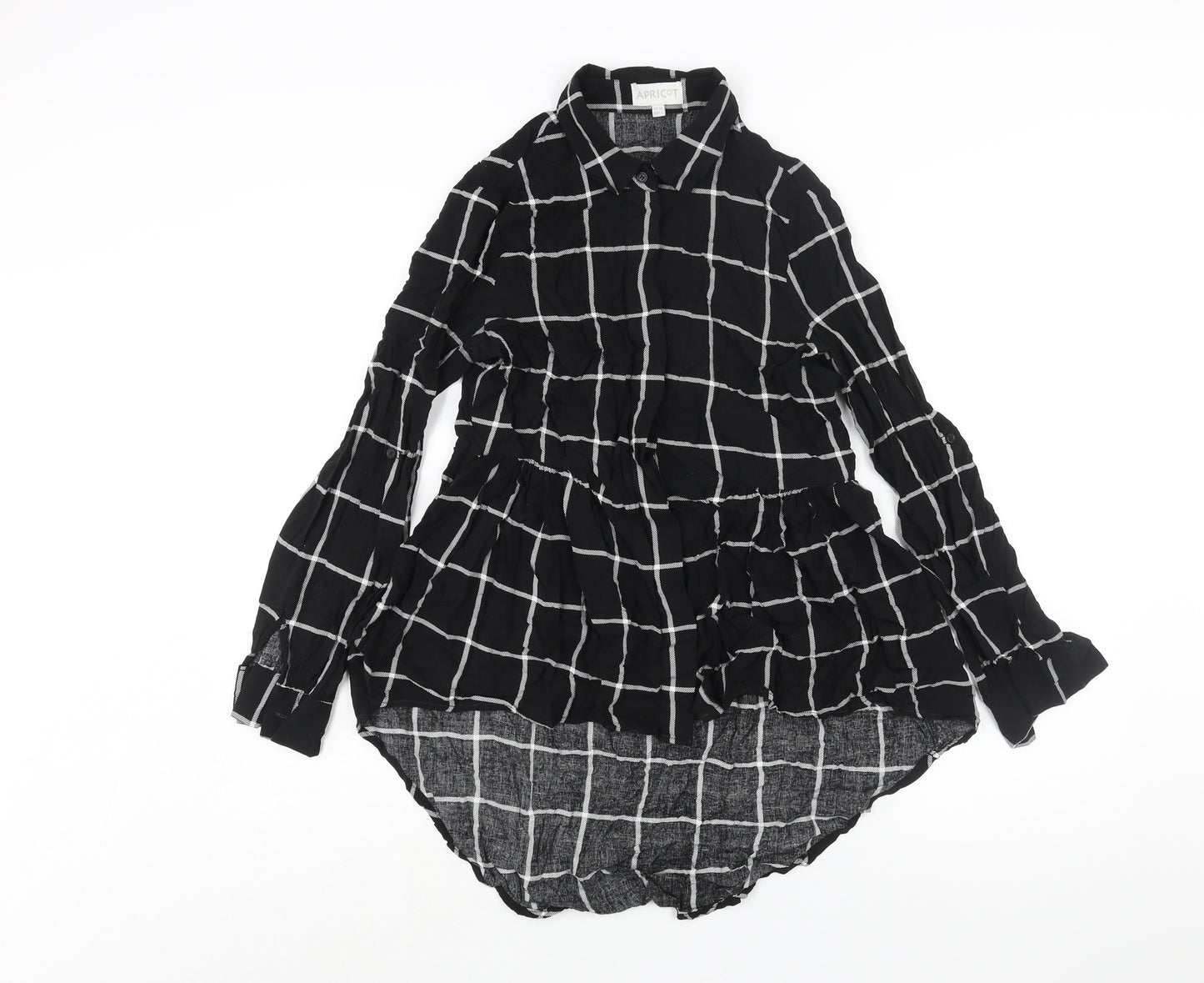 Apricot Womens Black Check Viscose Basic Blouse Size 10 Collared - Hi-Low