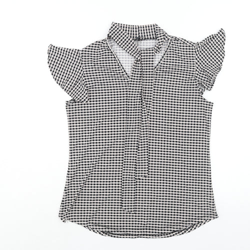 Adrianna Papell Womens Black Geometric Polyester Basic Blouse Size S Mock Neck