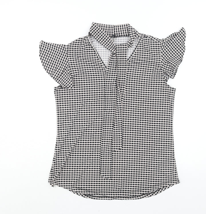 Adrianna Papell Womens Black Geometric Polyester Basic Blouse Size S Mock Neck