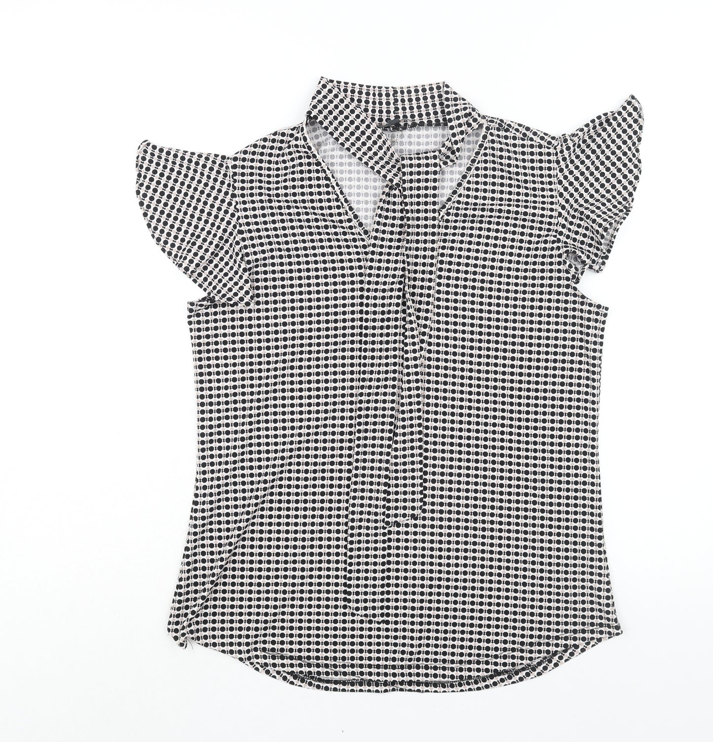 Adrianna Papell Womens Black Geometric Polyester Basic Blouse Size S Mock Neck