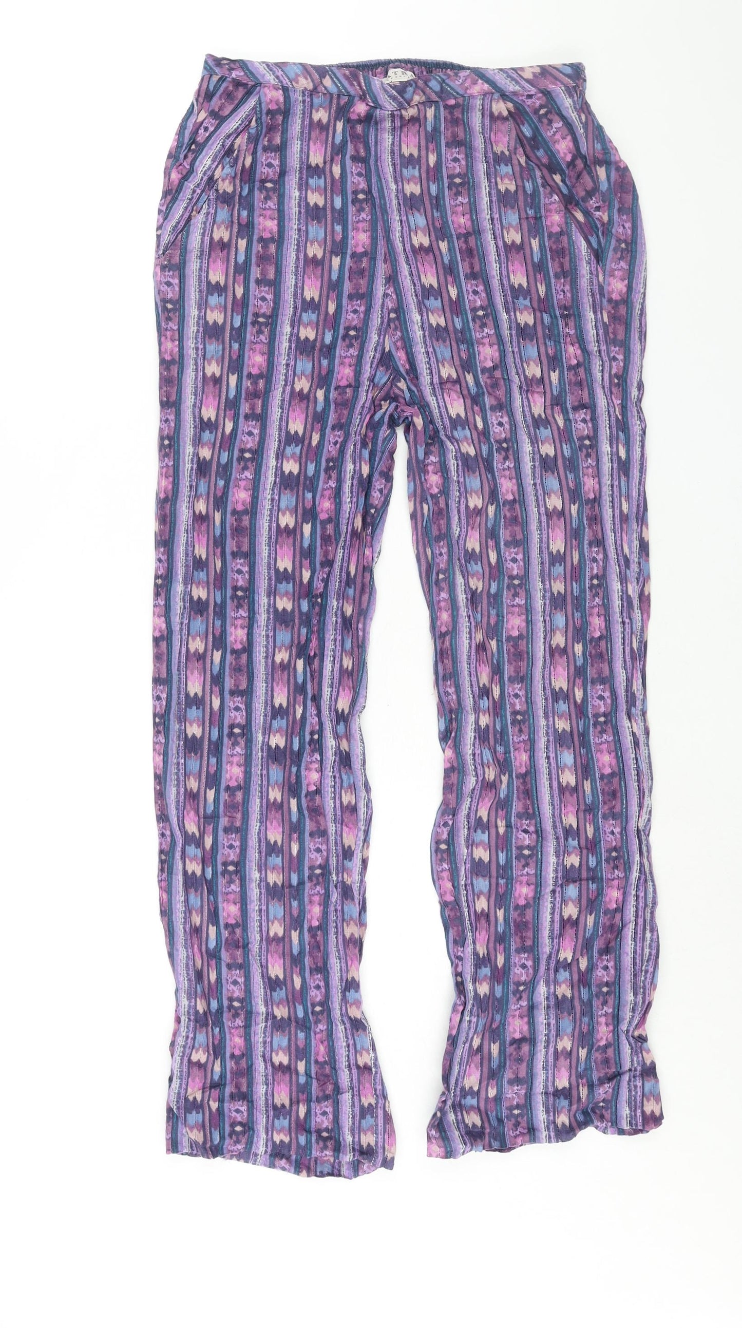 Patra Womens Purple Geometric Cotton Trousers Size M L28 in Regular