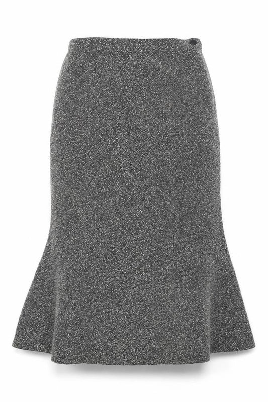 Front view of Slimma women’s grey polyester trumpet skirt, size UK 10, zip