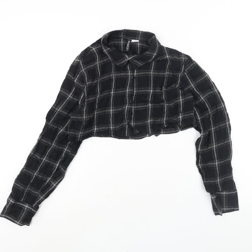 Divided by H&M Womens Black Check Cotton Cropped Button-Up Size S Collared