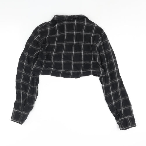 Divided by H&M Womens Black Check Cotton Cropped Button-Up Size S Collared