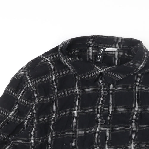 Divided by H&M Womens Black Check Cotton Cropped Button-Up Size S Collared
