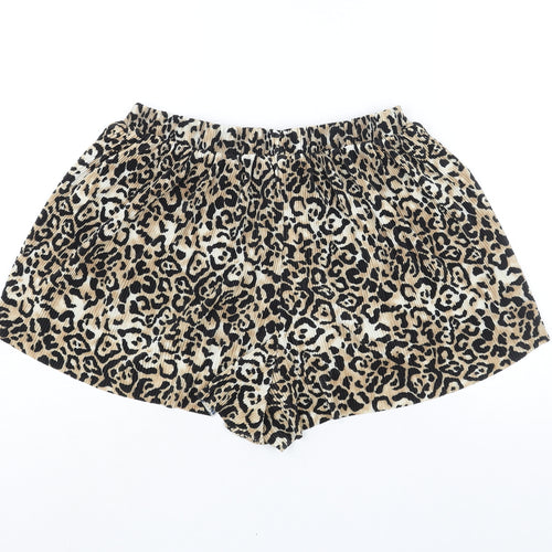 ASOS Womens Brown Animal Print Polyester Basic Shorts Size 12 Regular Pull On - Jaguar Print Plisse