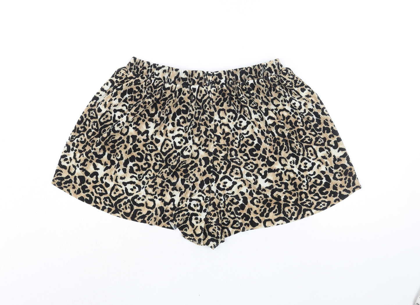 ASOS Womens Brown Animal Print Polyester Basic Shorts Size 12 Regular Pull On - Jaguar Print Plisse