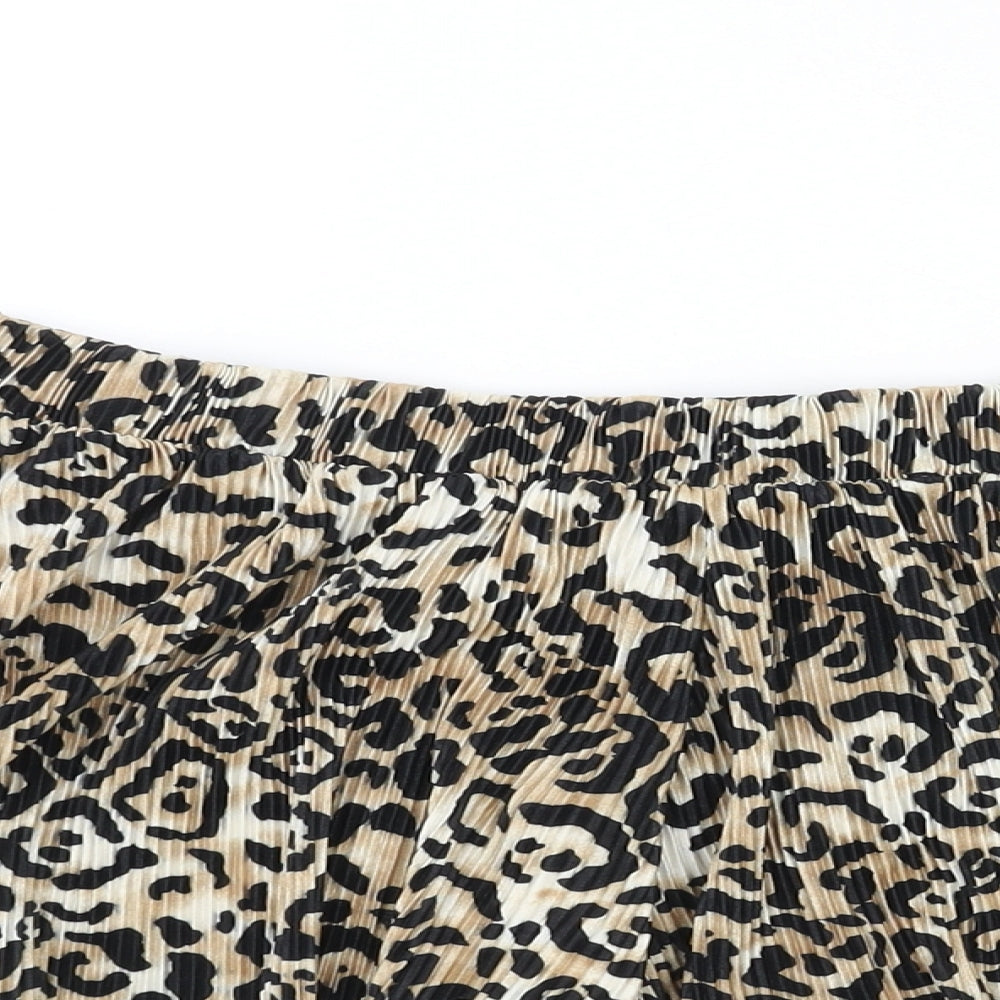 ASOS Womens Brown Animal Print Polyester Basic Shorts Size 12 Regular Pull On - Jaguar Print Plisse