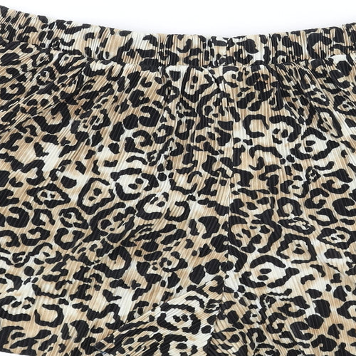 ASOS Womens Brown Animal Print Polyester Basic Shorts Size 12 Regular Pull On - Jaguar Print Plisse