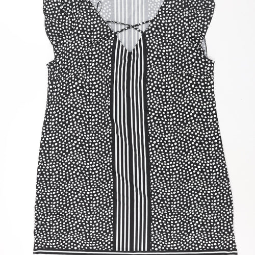 B Collection Womens Black Geometric Polyester Shift Size 18 V-Neck Pullover - Crossover Strap