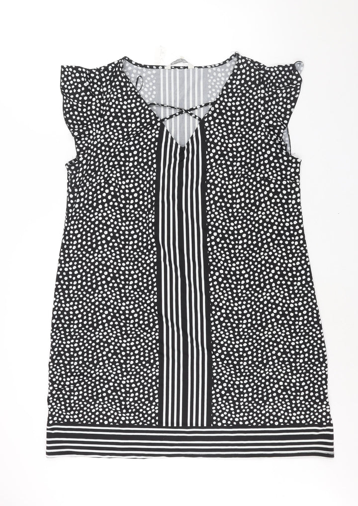 B Collection Womens Black Geometric Polyester Shift Size 18 V-Neck Pullover - Crossover Strap