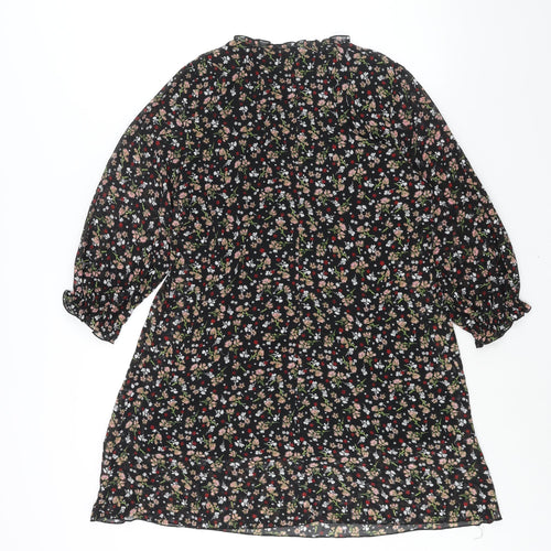 Zara Womens Black Floral Polyester A-Line Size M V-Neck Pullover - Frill