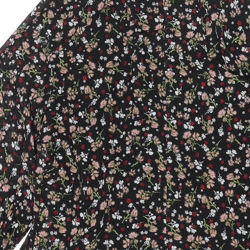 Zara Womens Black Floral Polyester A-Line Size M V-Neck Pullover - Frill