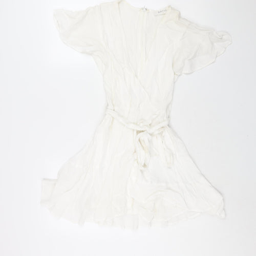 Bacio Womens White Viscose A-Line Size S V-Neck Zip - Frill Belted