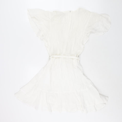 Bacio Womens White Viscose A-Line Size S V-Neck Zip - Frill Belted