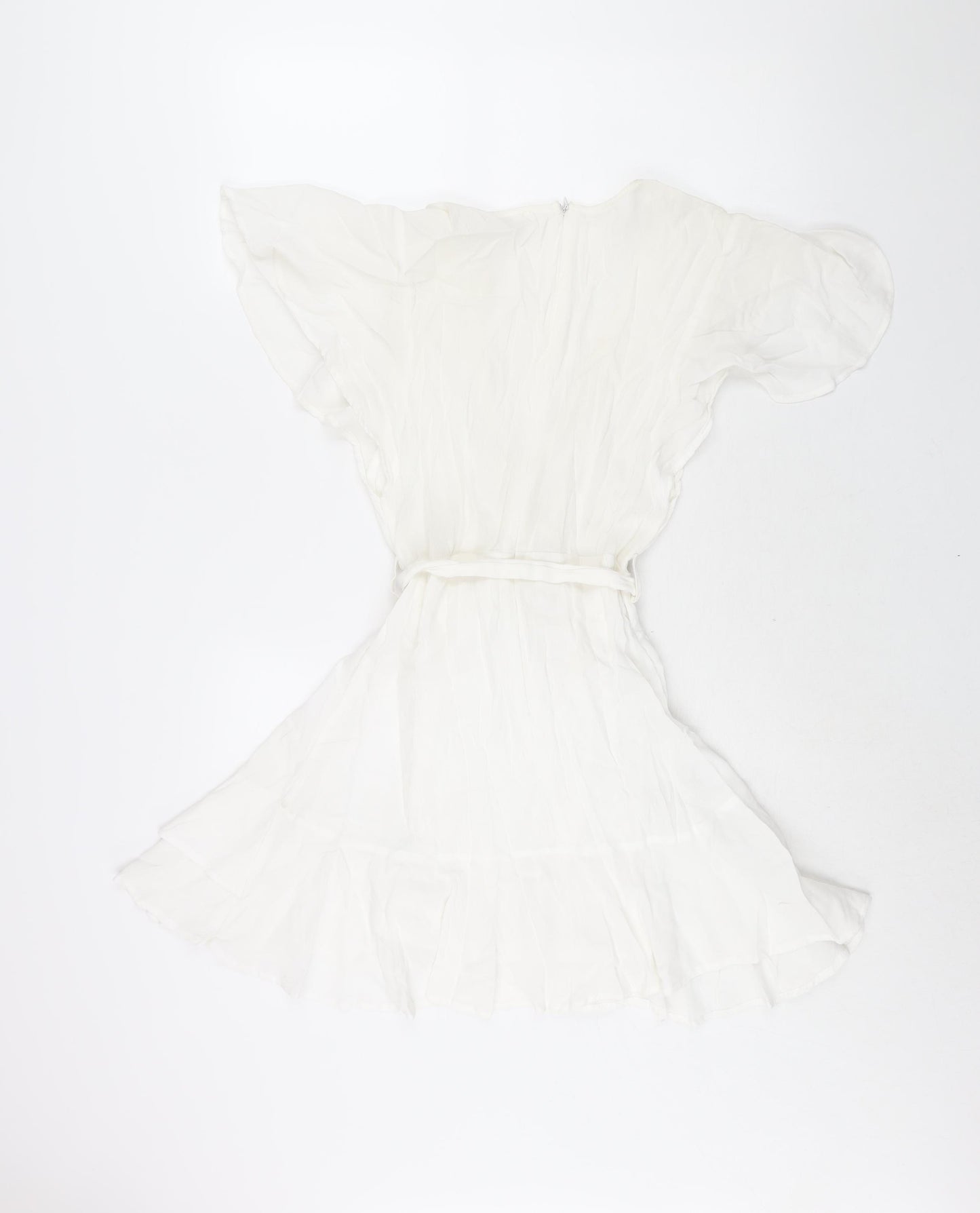 Bacio Womens White Viscose A-Line Size S V-Neck Zip - Frill Belted