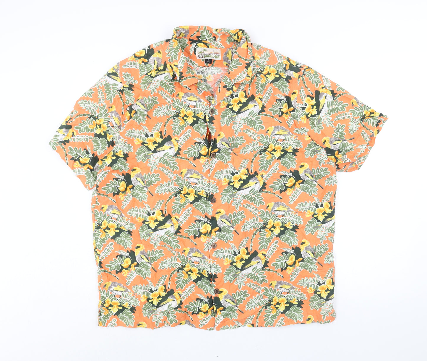 Pataloha Mens Multicoloured Geometric Cotton Button-Up Size XL Collared Button - Floral Bird Print