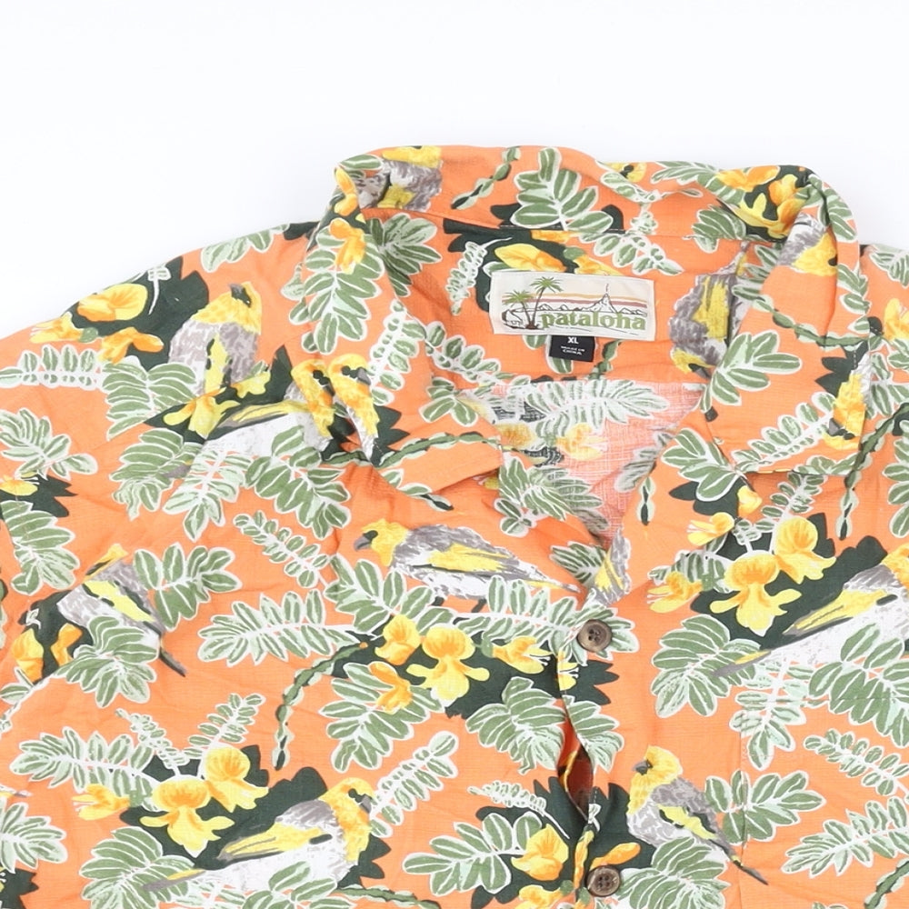 Pataloha Mens Multicoloured Geometric Cotton Button-Up Size XL Collared Button - Floral Bird Print