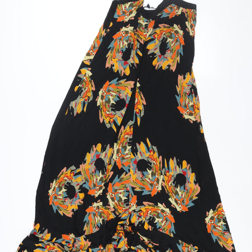 French Connection Womens Black Geometric Lyocell Maxi Size 10 Scoop Neck Pullover - Frill