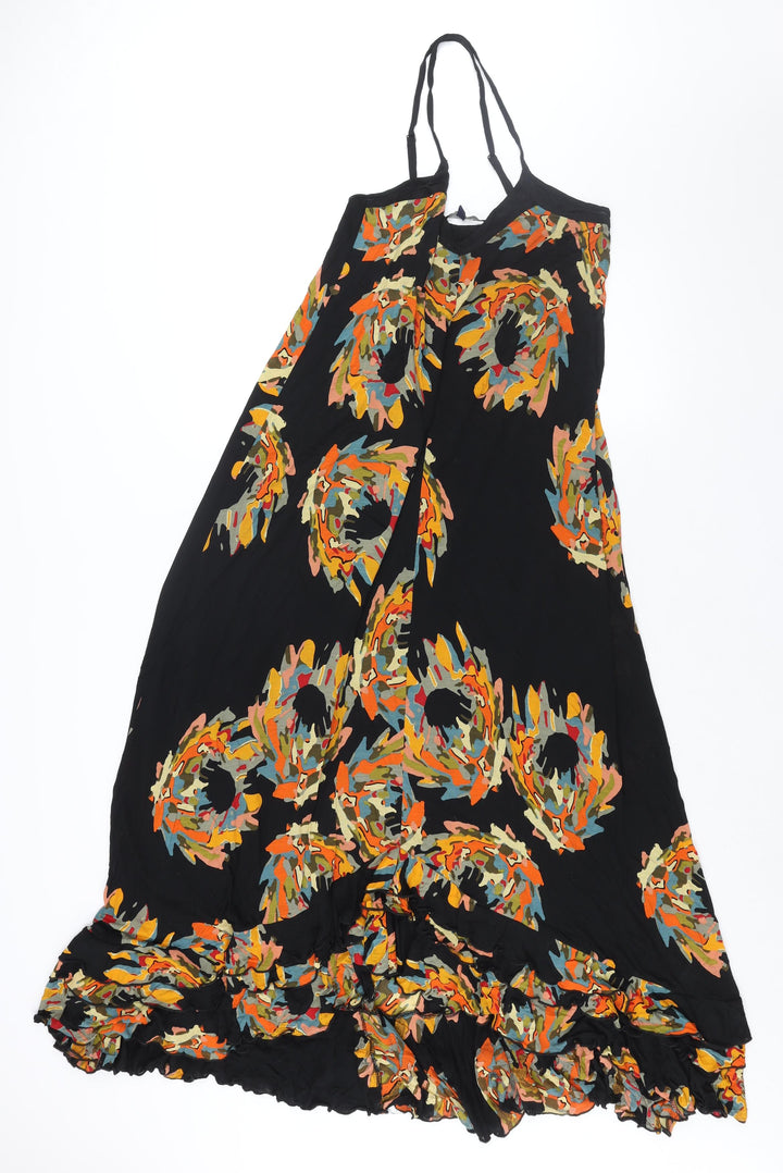 French Connection Womens Black Geometric Lyocell Maxi Size 10 Scoop Neck Pullover - Frill
