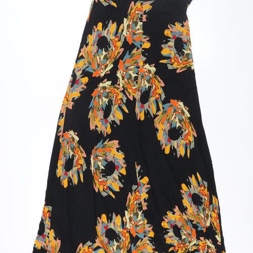 French Connection Womens Black Geometric Lyocell Maxi Size 10 Scoop Neck Pullover - Frill