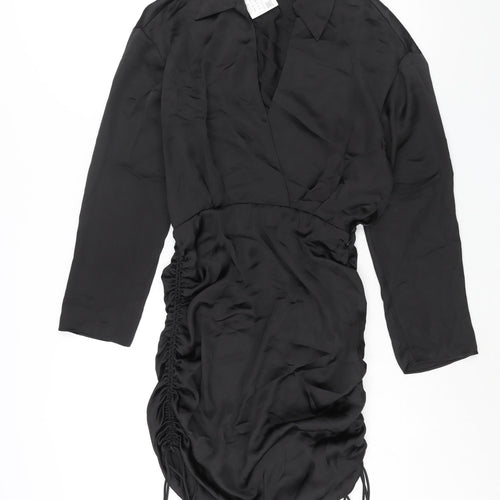 Zara Womens Black Polyester Shift Size S Collared Zip - Drawstring Detail