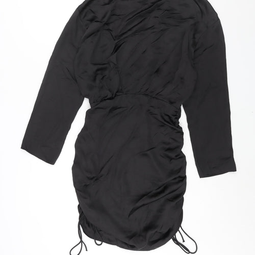 Zara Womens Black Polyester Shift Size S Collared Zip - Drawstring Detail