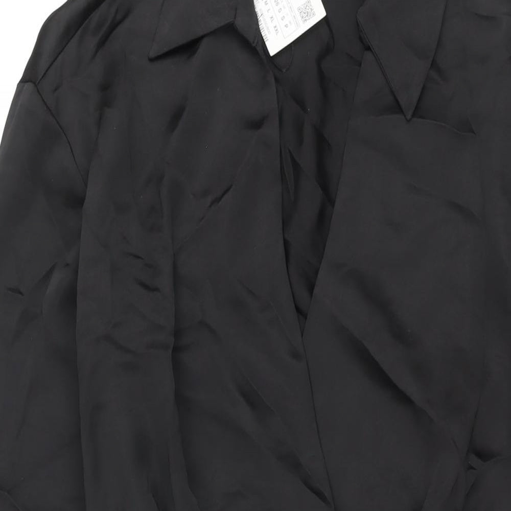 Zara Womens Black Polyester Shift Size S Collared Zip - Drawstring Detail