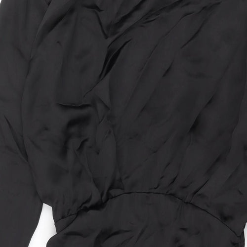 Zara Womens Black Polyester Shift Size S Collared Zip - Drawstring Detail