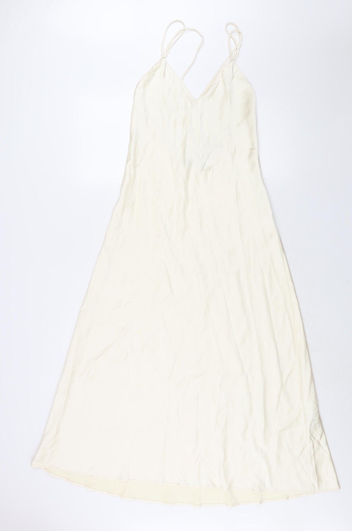 Zara Womens Ivory Viscose Slip Dress Size S V-Neck Zip