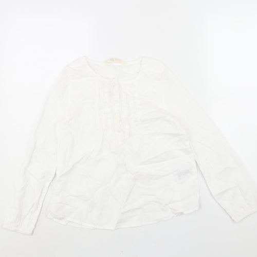 H&M Girls White Cotton Basic Blouse Size 10 Years Round Neck Button - Frill