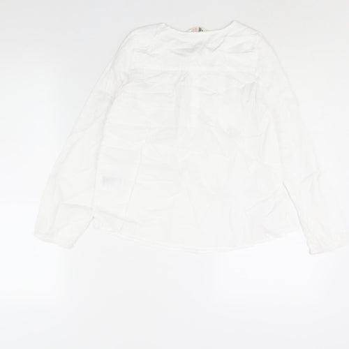 H&M Girls White Cotton Basic Blouse Size 10 Years Round Neck Button - Frill