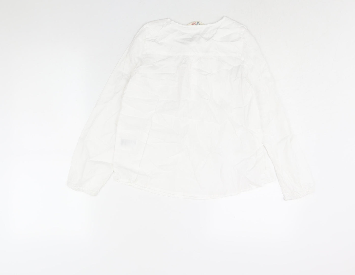 H&M Girls White Cotton Basic Blouse Size 10 Years Round Neck Button - Frill