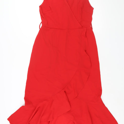 AX Paris Womens Red Polyester Wrap Dress Size 12 V-Neck Zip - Frill