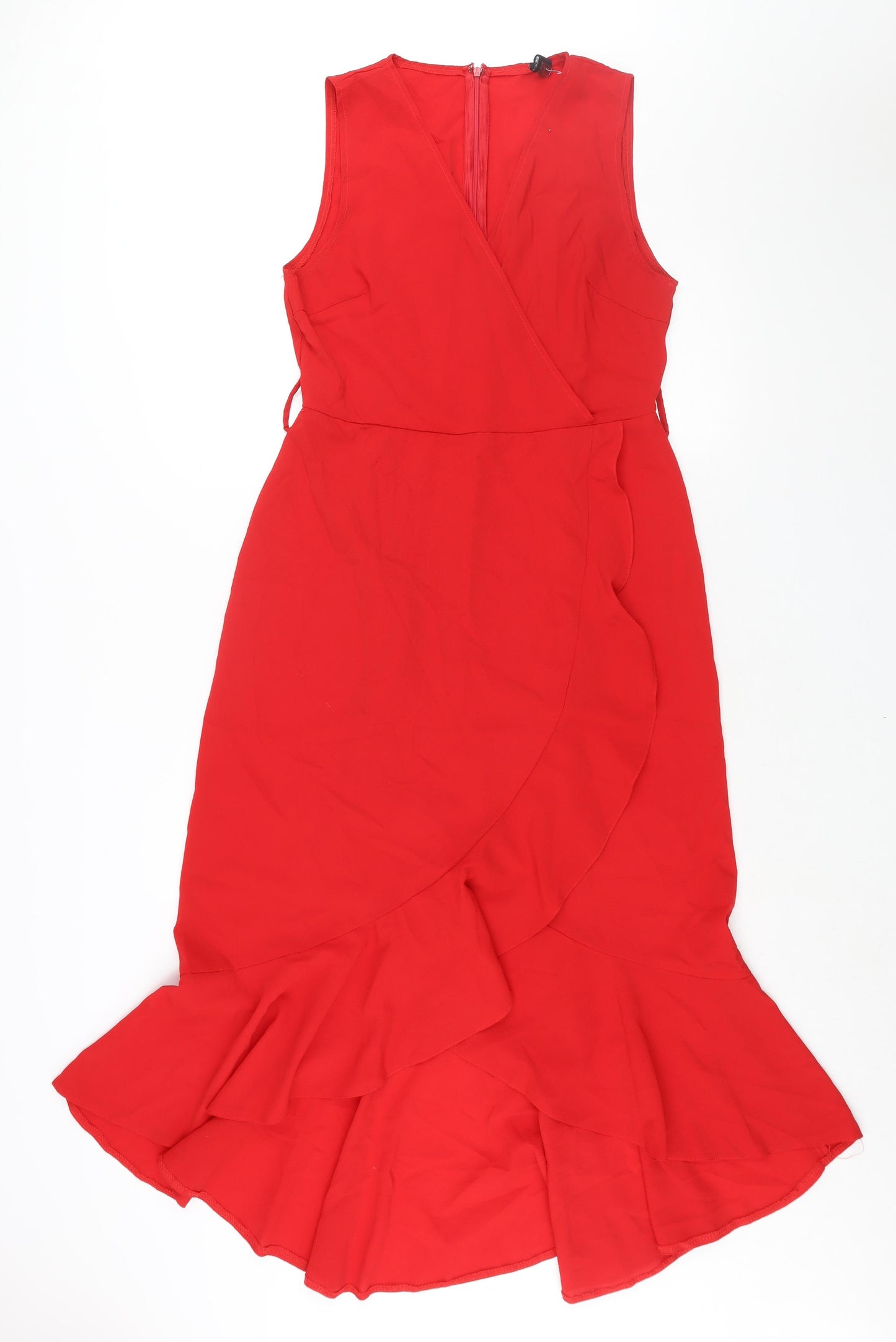 AX Paris Womens Red Polyester Wrap Dress Size 12 V-Neck Zip - Frill