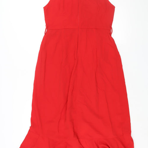 AX Paris Womens Red Polyester Wrap Dress Size 12 V-Neck Zip - Frill