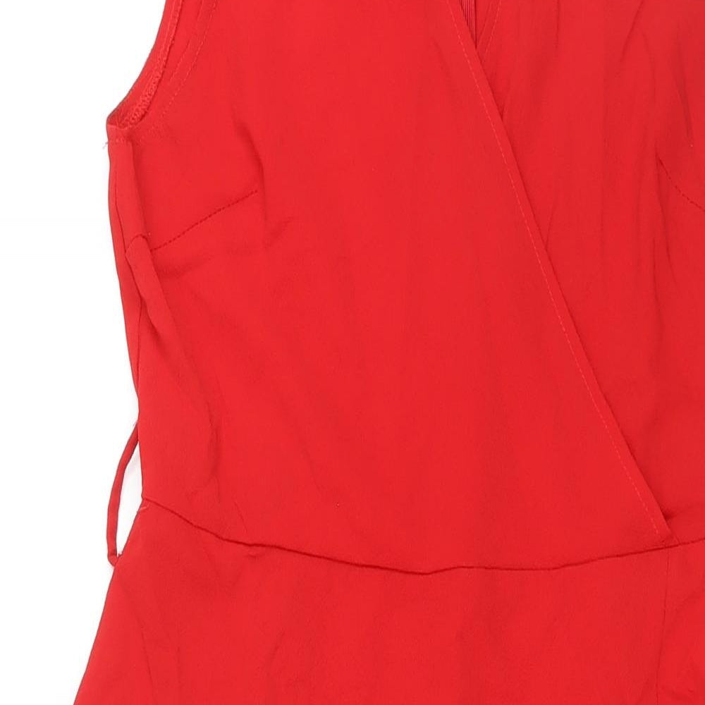 AX Paris Womens Red Polyester Wrap Dress Size 12 V-Neck Zip - Frill