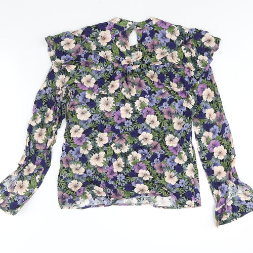 Warehouse Womens Multicoloured Floral Viscose Basic Blouse Size 8 Mock Neck - Frill