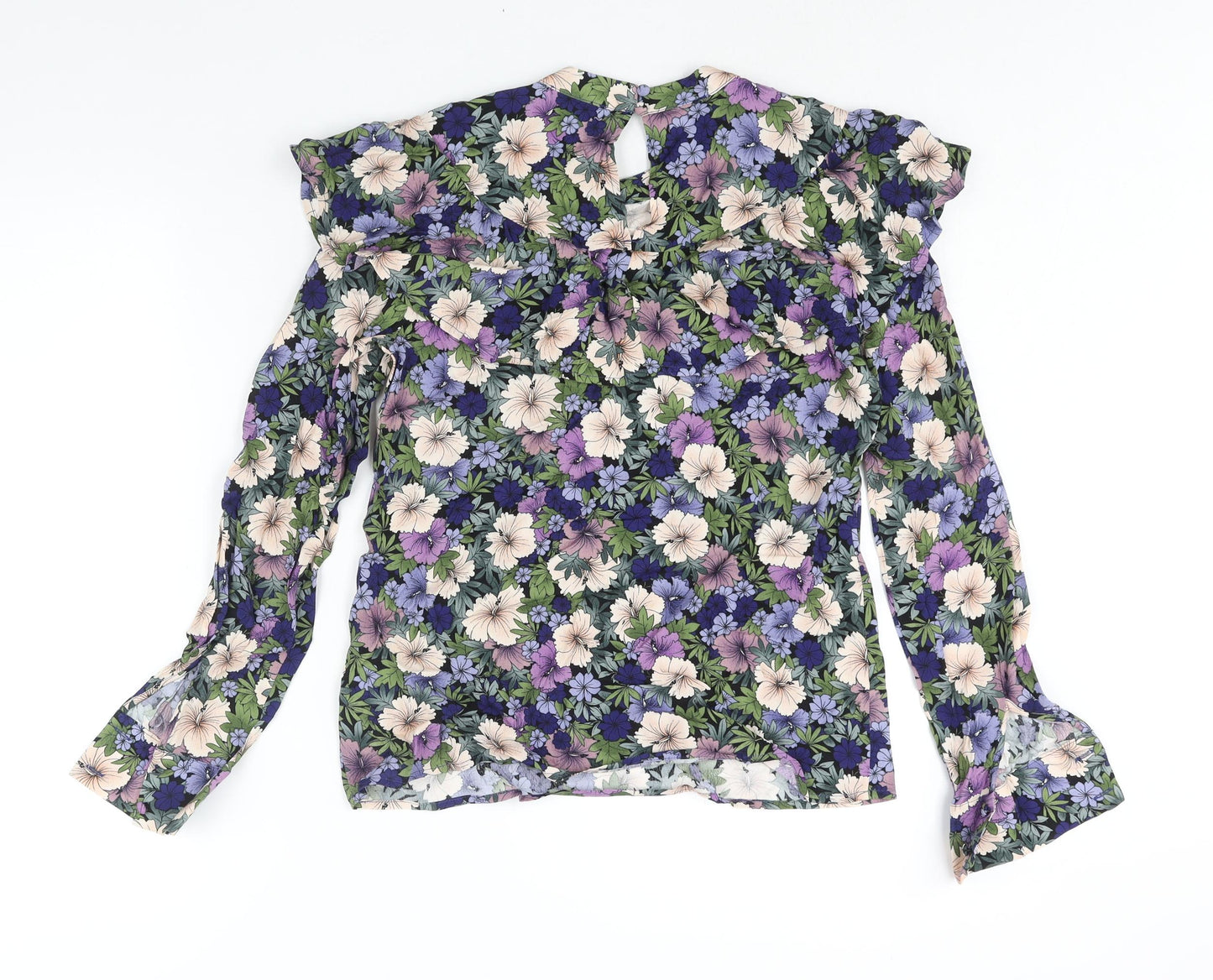 Warehouse Womens Multicoloured Floral Viscose Basic Blouse Size 8 Mock Neck - Frill