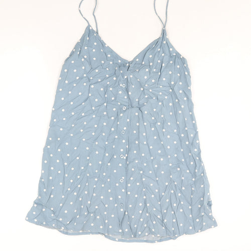 Motel Womens Blue Polka Dot Viscose Tank Dress Size S V-Neck Button