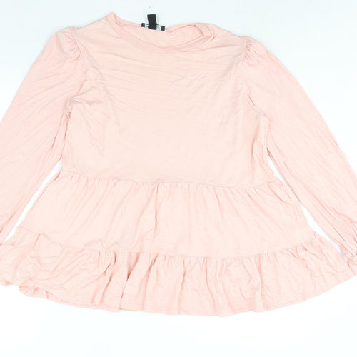 New Look Womens Pink Viscose Basic Blouse Size 14 Round Neck - Smocked