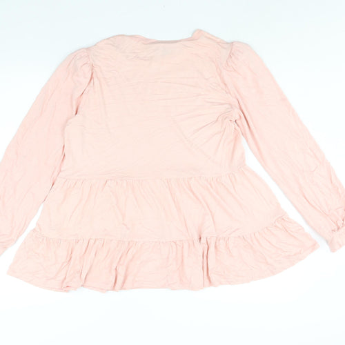 New Look Womens Pink Viscose Basic Blouse Size 14 Round Neck - Smocked