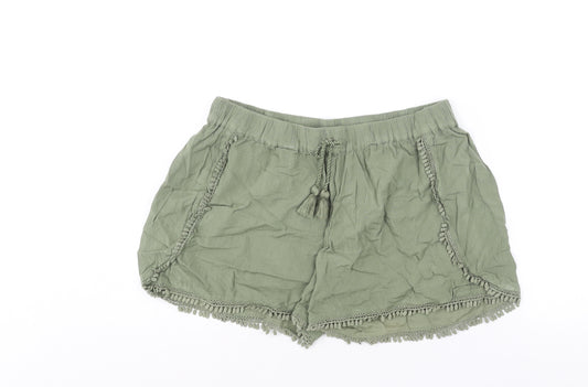 NEXT Girls Green Viscose Paperbag Shorts Size 16 Years Regular Drawstring - Trim Detail