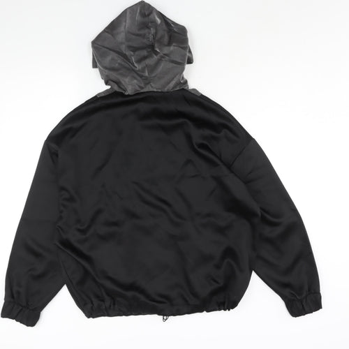 Zara Womens Black Colourblock Cotton Pullover Hoodie Size L Zip - Snakeskin Panel Drawstring Hem