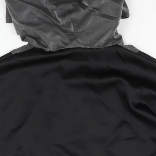 Zara Womens Black Colourblock Cotton Pullover Hoodie Size L Zip - Snakeskin Panel Drawstring Hem