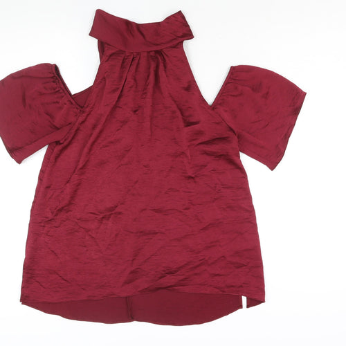 Friends Like These Womens Red Polyester Basic Blouse Size 12 Mock Neck - Cold Shoulder