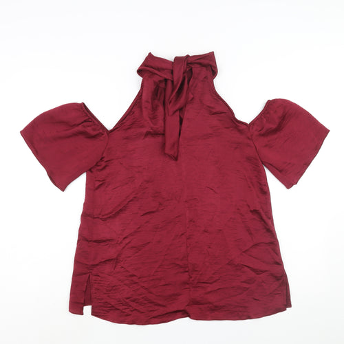 Friends Like These Womens Red Polyester Basic Blouse Size 12 Mock Neck - Cold Shoulder